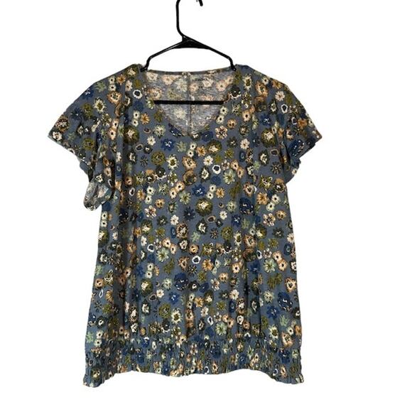 Sonoma Blue Floral Flutter Short Sleeve Scoop Neck T-Shirt Women Sz 0X - Picture 1 of 7